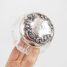 GORHAM Antique Crystal Victorian Vanity Powder Jar Sterling Repousse Art Nouveau picture