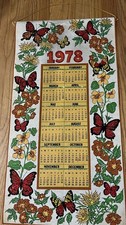 VINTAGE 1978 CLOTH WALL Hanging Calendar BUTTERFLIES Floral Nostalgic picture