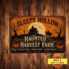Sleepy Hollow Farm Pumpkin Halloween Metal Sign Spooky Autumn Harvest Plaque picture