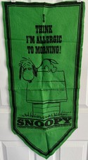 Vintage 1971 Peanuts Snoopy Allergic To Morning Green Wool Felt Banner Pennant picture
