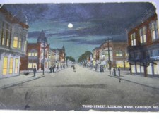 Vintage c1910 Cameron Missouri Third Street View at Night Postcard P16 picture