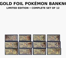 12 Rare 24k Gold Foil Plated POKEMON Banknote Set Of Anime Collectible COA picture