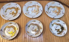 Vintage Kutani Moriage Dragonware Porcelain Dinner Plates Salad Plate Set of 6 picture