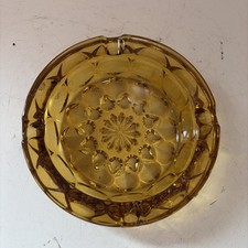 Vintage Anchor Hocking Glass Ashtray Amber Starburst Design Heavy 6” picture