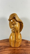 Vintage Hand Carved Wood Abstract Woman Bust Sculpture Modernist Mid Century picture