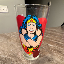 DC Comics Wonder Woman Peace Love Justice Clear 16 fl oz Decorated Pint Glass picture