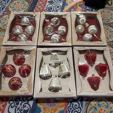 Vintage 1978-80’s SPUN SATIN Christmas Tree Ornaments RED, white Round & Bells  picture