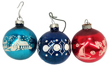 Vintage Shiny Brite Glass Christmas Stenciled Ornaments Set of 3 picture