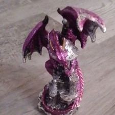 Purple & Silver Dragon Wrapped Around Castle Statue Figurine Fantasy Collectible picture