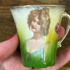 Vintage Victoria Austria Porcelain Demitasse Tea Cup Gold Gilt Romantic Scene picture