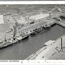 c1930s Port of Stockton CA Postcard Calmar Line Ocean Steamers Aerial View Ships picture