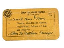 1928 Santa Cruz Seaside Company Boardwalk Season pass Palace of Fun house CA picture