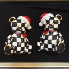 MacKenzie Childs Holiday Collection Courtly Santa Bear Salt & Pepper Shaker Set picture
