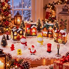 16 Pcs LED Christmas Village Houses Set - Light Up Holiday Town Figurines picture