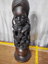 Antique Women Men Tall Makonde Tree Of Life Wooden Hand Crafted Sculpture picture