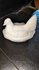 Vintage Fenton White Milk Glass Chicken Hen On Nest Covered Bowl Candy Dish 7” picture