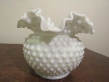 Vintage White Hobnail Milk Glass Vase with Ruffled Edges picture