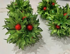 Whimsy Ornaments Holly Ball Berry Glitter Christmas Floral 3.5