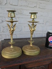 PAIR antique bronze eagle candlesticks candle holders picture