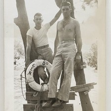 1940s Handsome Shirtless Man Two Beefcake Soldiers Gay Interest Vintage Photo picture
