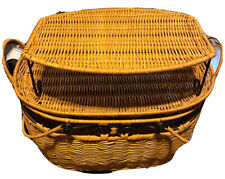 Rattan Vintage Picnic Basket Set,  Small Table, Tray With Handles,  (3 pieces) picture