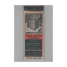 1920s-1930s Diamond Quality Matchbook Cover Hotel Rueger Richmond VA picture