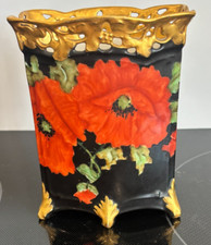 Antique JCH Parker Hand Painted Cache Pot planter Black Gold Bavarian porcelain picture