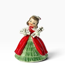 Vintage 1956 Napco Christmas Girl with Presents Planter Figurine Foil Label picture