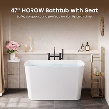 HOROW 47 Inch Freestanding Bathtub Acrylic Free Standing Bath Tub for Home Spa picture