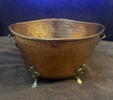 Vtg Handmade Hammered Copper Footed Jardiniere Planter Pot Art & Crafts 11