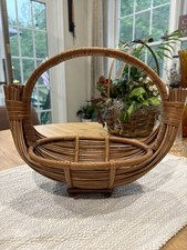 Vintage MCM Bamboo Rattan Boat Basket Footed Gondola Fruit Caddy Handle 12x10 picture