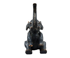 Vintage Cast Iron Elephant Sitting Painted Grey 9.2 oz 4.25