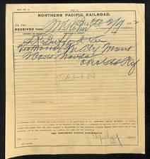 1892 Northern Pacific Railroad Freight Receipt to S.R. Buford 