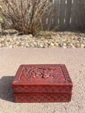 Antique Chinese Cinnabar Box Carved Lacquer Scholars 1890-1920 picture