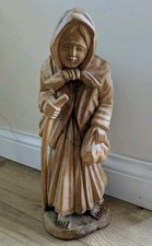 Vintage Carved Wood Figurine Old Lady With Cane 16 Inch Tall Folk Art picture