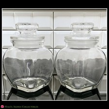 VINTAGE KIG Indonesia Clear Glass Apothecary Jar Set Lid Square Canister Vanity picture