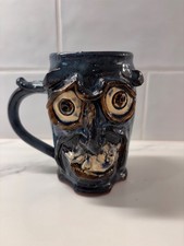 Signed Studio Pottery Folk Art Coffee Mug Ugly Face Jug Handmade Stoneware picture