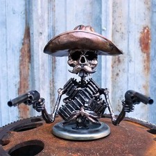 Handmade Resin Skull Gunslinger Cowboy Skeleton Car Hood Ornament New Sculpture picture