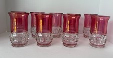 Tiffin-Franciscan Tumblers King's Crown-Cranberry Flashed Set- 9 Vintage 1960s picture