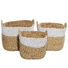 DecMode Brown Seagrass Handmade Two Toned Storage Basket with Handles-New picture