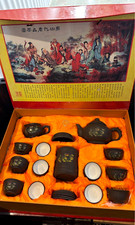 22PC Chinese Tea Set Black Dragon Motif Teapot, Strainer & Cups Etc picture