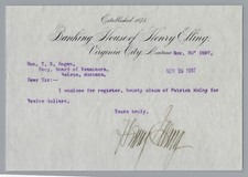 1887 Henry Elling bank House Letter Bounty Claim. Hand Signed by Elling picture