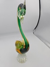 Handcrafted Art Glass Swan Figurine in Green and Amber picture