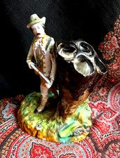 Antique 19thc French Polychrome Male Figurine, Glazed Porcelain, Pen Holder/Vase picture