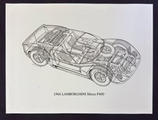 1966 LAMBORGHINI Miura P400 Sports Car CAVARA 24x20 Cutaway Art Print Poster picture