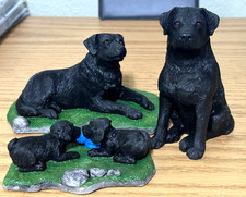 SANDICAST BLACK LAB RETRIEVER MOM, DAD & PUPS SCULPTURE FIGURES (3) MADE IN USA picture