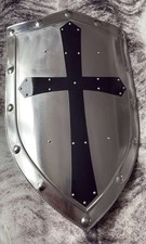 Medieval Knight Warrior Crusader Metal Shield Black Cross Knights Of Templar picture