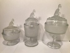 Gillinder & Sons 1879/1970? “Westward Ho” Candy & Sugar Compote’s-*3 SIZES SET* picture