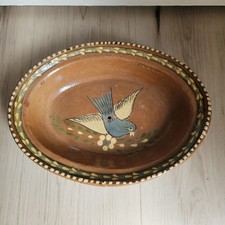 Vtg Mexican Tlaquepaque Terracotta Red Barro Clay Serving Bowl 11”x 8”x 2.2”Read picture