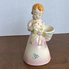 Vintage Ceramic Figurine Planter Girl Yellow Bird Occupied Japan 4.75